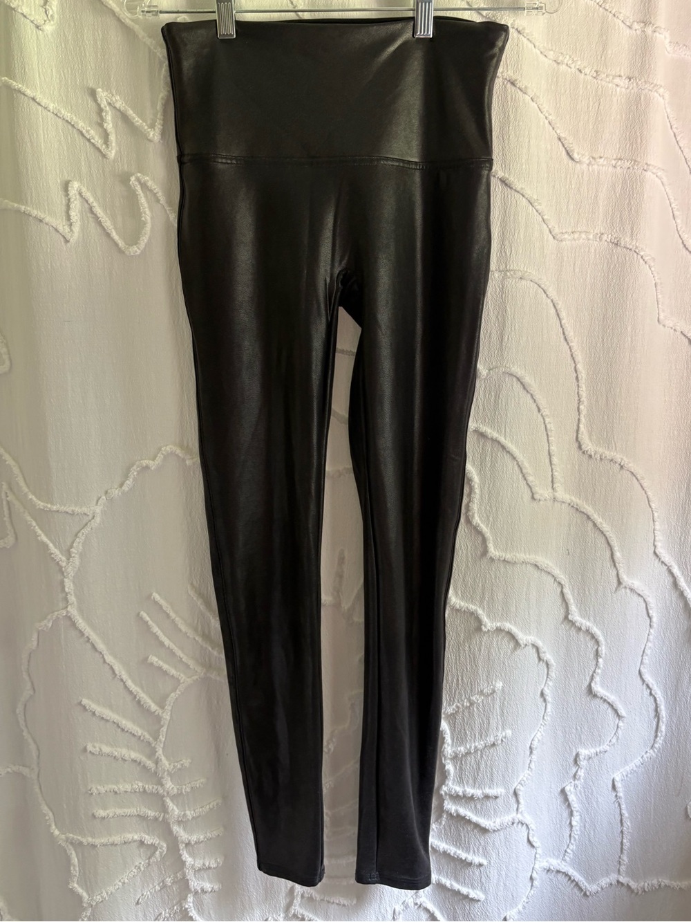 SPANX Faux Leather Leggings Black High Waisted Shaping Pull On L/G Large